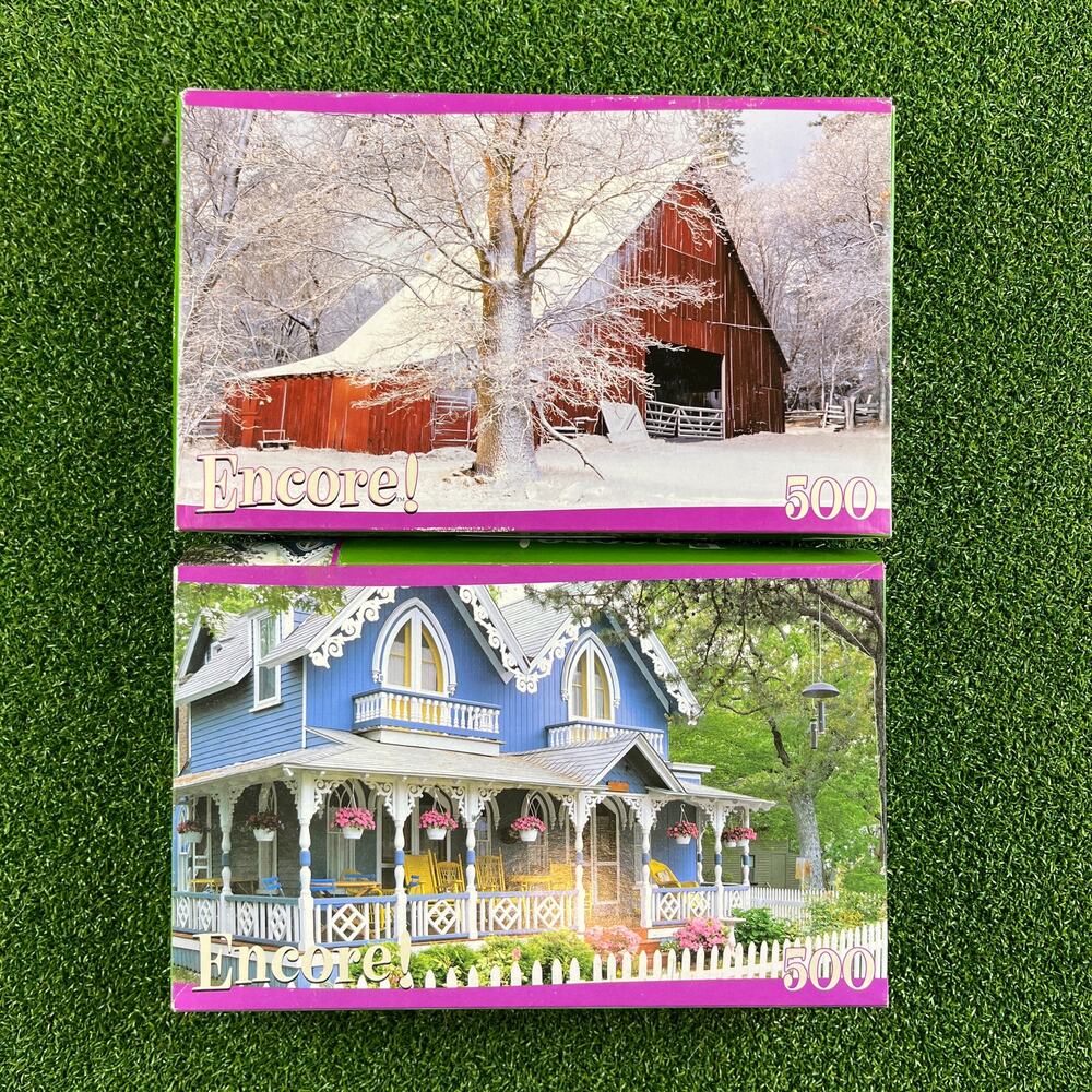 Encore 500 Piece Jigsaw Puzzles Winter Barn Scene Gingerbread House Lot